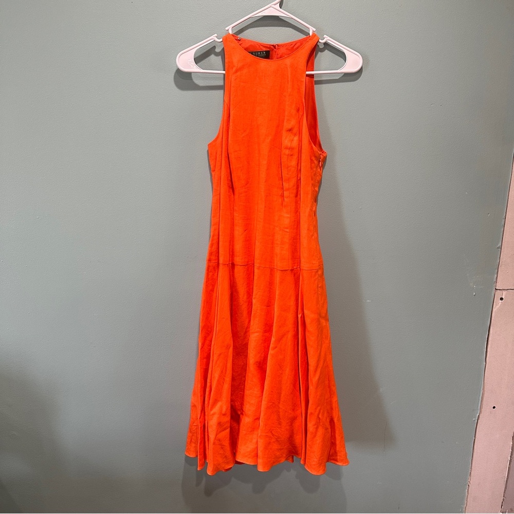 Ralph Lauren Linen Orange Sleeveless Dress